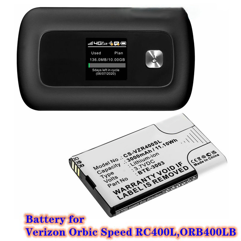Hotspot Battery 3.7V 3000mAh Lithium Ion Batteries Energy Storage Battery BTE-3003 for Verizon Orbic Speed RC400L,ORB400LB